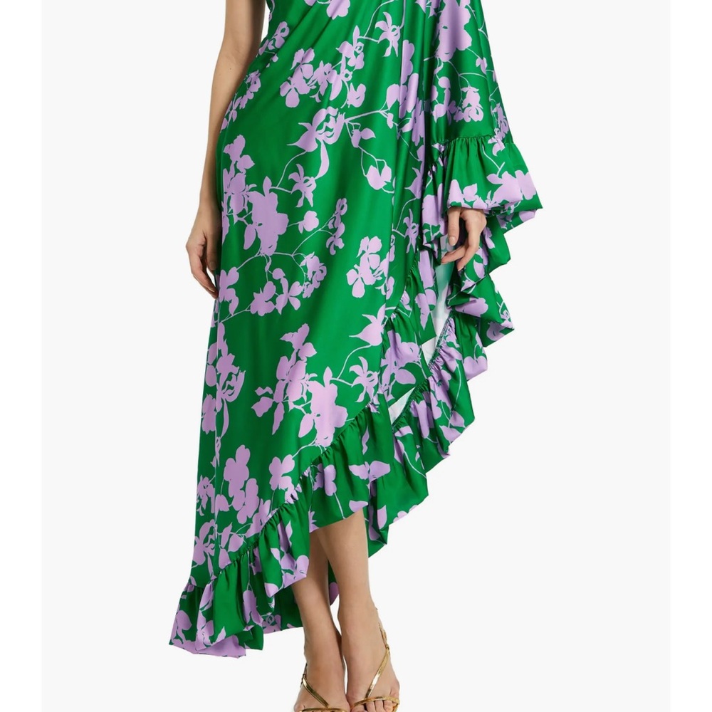 Mac Duggal Asymmetrical Green and Pink Floral Skirt